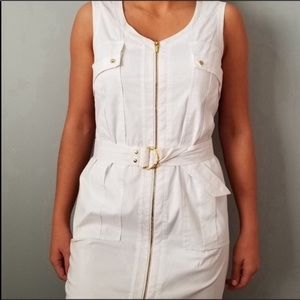 Tory Burch Zip Up Military Mini White Dress